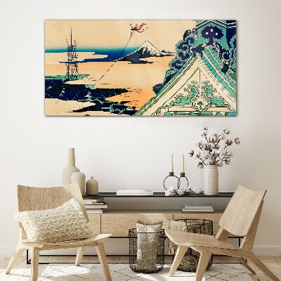 Schilderij op glas Winterlandschap met een vlieger