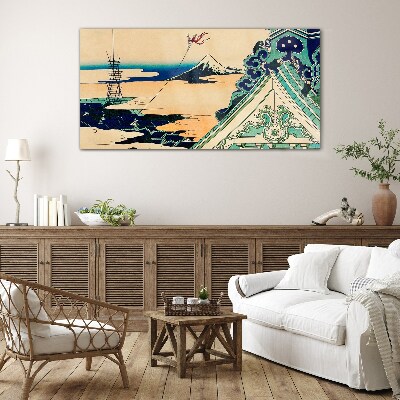 Schilderij op glas Winterlandschap met een vlieger