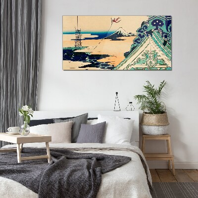 Schilderij op glas Winterlandschap met een vlieger