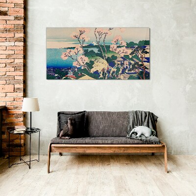 Glas foto Lentelandschap met de berg Fuji