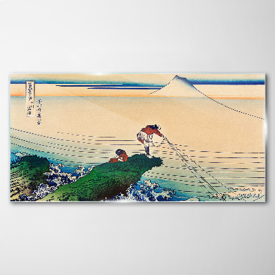 Schilderij op glas Vissers aan de kust