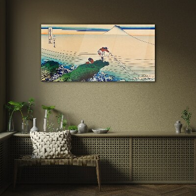 Schilderij op glas Vissers aan de kust