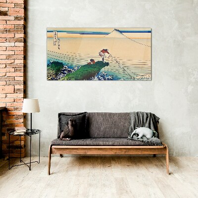 Schilderij op glas Vissers aan de kust