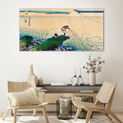 Schilderij op glas Vissers aan de kust