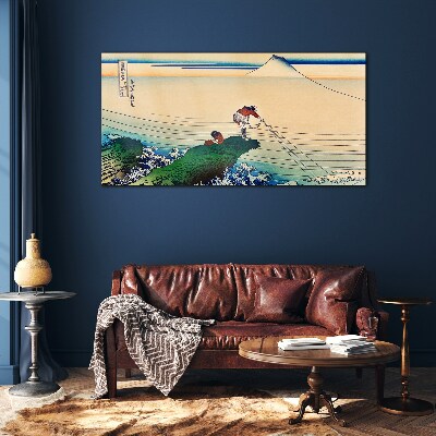 Schilderij op glas Vissers aan de kust