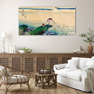 Schilderij op glas Vissers aan de kust