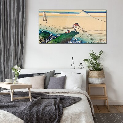 Schilderij op glas Vissers aan de kust