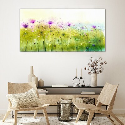 Foto op glas Een bloemenlandschap in pasteltinten