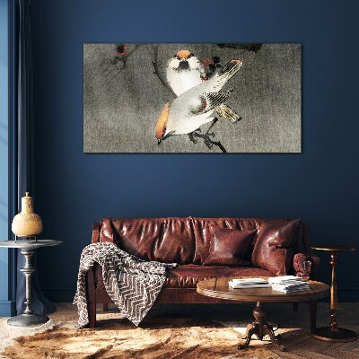 Schilderij op glas Vogels op een tak