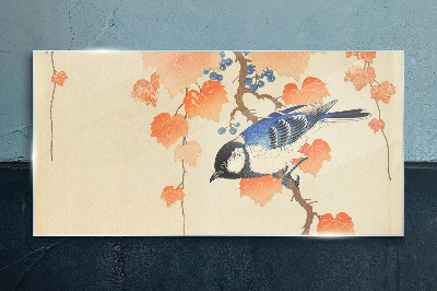 Schilderij op glas Vogel op een wijnstokachtergrond