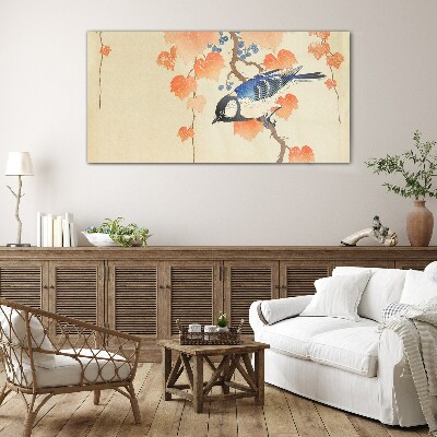 Schilderij op glas Vogel op een wijnstokachtergrond