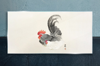 Schilderij op glas Japanse haan en hen