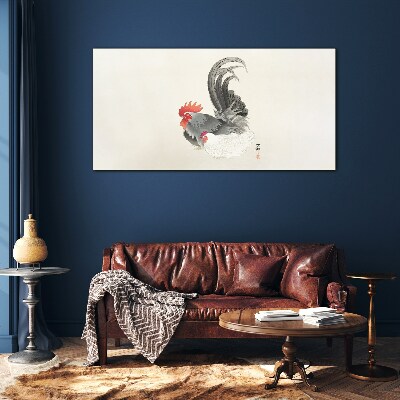 Schilderij op glas Japanse haan en hen