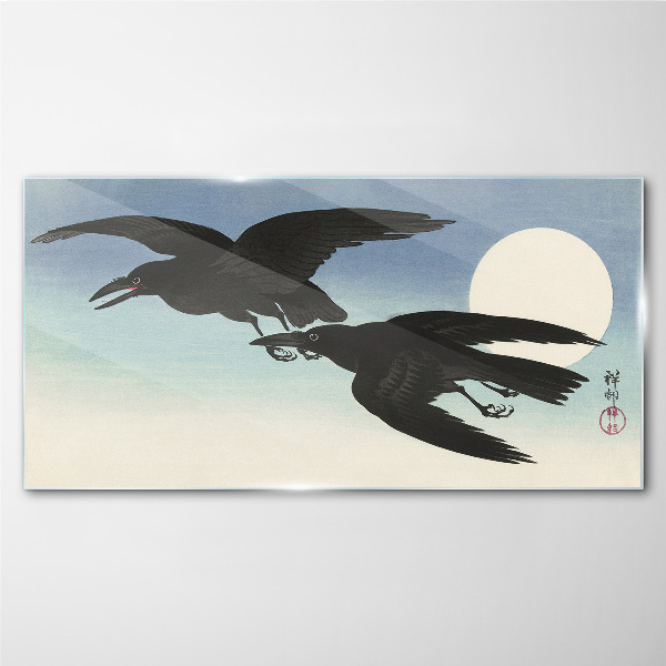 Glas foto Zwarte kraaien in vlucht