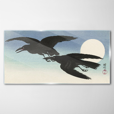 Glas foto Zwarte kraaien in vlucht