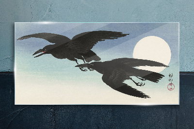 Glas foto Zwarte kraaien in vlucht