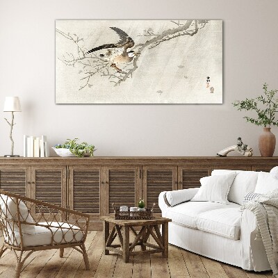 Schilderij op glas Een vogel op een tak