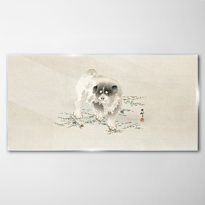 Schilderij op glas Een hond tegen het gras