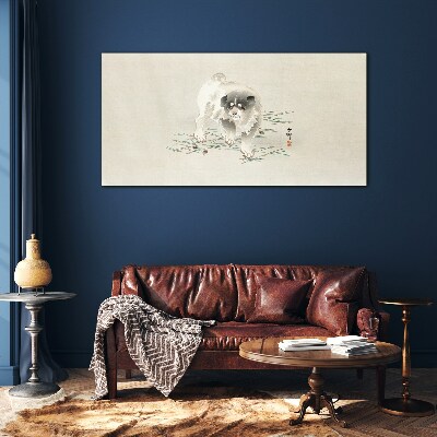 Schilderij op glas Een hond tegen het gras