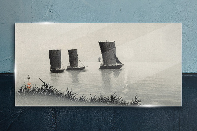 Foto op glas Een rustige haven in grijstinten