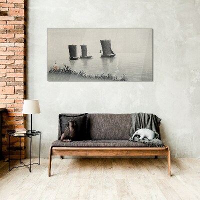 Foto op glas Een rustige haven in grijstinten