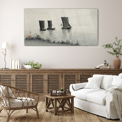 Foto op glas Een rustige haven in grijstinten