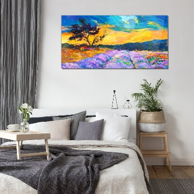 Schilderij op glas Landschap in zonsondergangkleuren