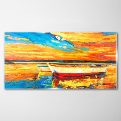 Schilderij op glas Gouden reflecties op het water