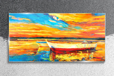 Schilderij op glas Gouden reflecties op het water