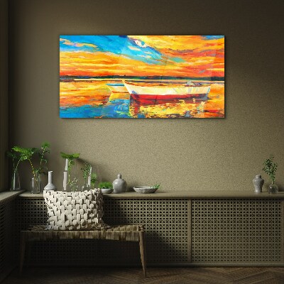 Schilderij op glas Gouden reflecties op het water