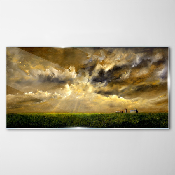 Schilderij op glas Een vredig landschap met wolken