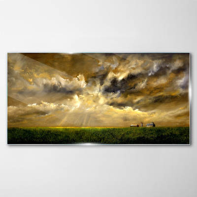 Schilderij op glas Een vredig landschap met wolken