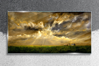 Schilderij op glas Een vredig landschap met wolken