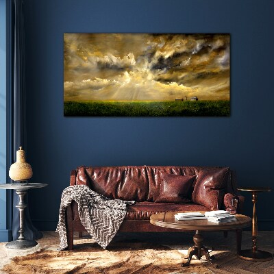 Schilderij op glas Een vredig landschap met wolken