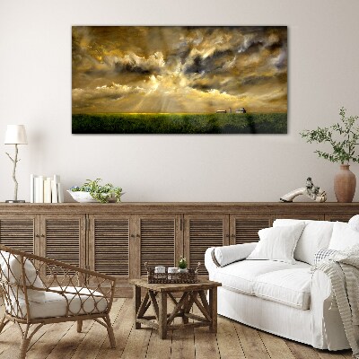 Schilderij op glas Een vredig landschap met wolken