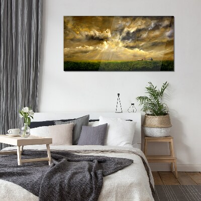 Schilderij op glas Een vredig landschap met wolken
