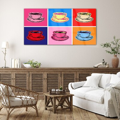 Glas foto Kleurrijke kopjes op de achtergrond