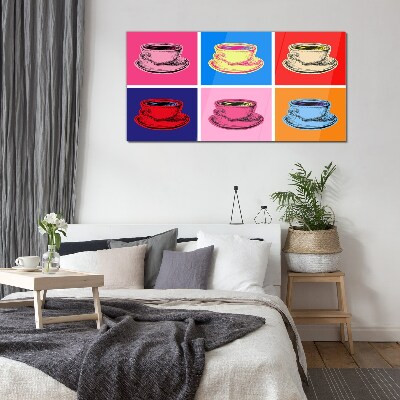 Glas foto Kleurrijke kopjes op de achtergrond