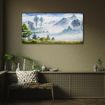 Schilderij op glas Berglandschap in de ochtendmist