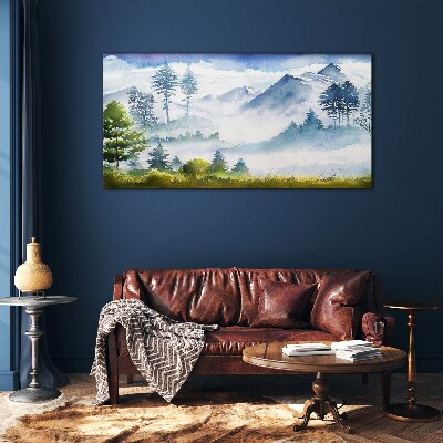 Schilderij op glas Berglandschap in de ochtendmist