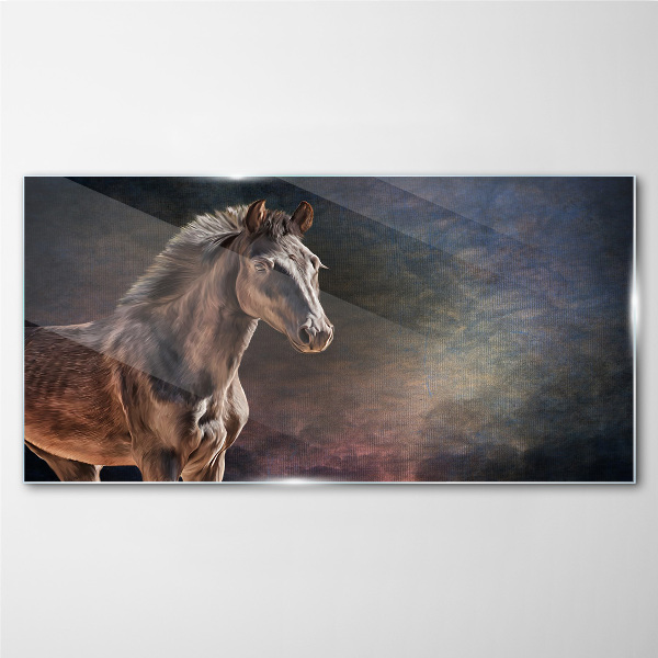 Glas foto Portret van een paard tegen een abstracte achtergrond