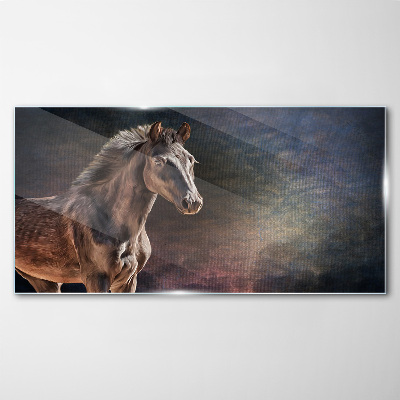 Glas foto Portret van een paard tegen een abstracte achtergrond