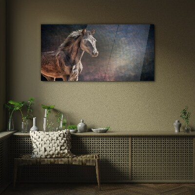 Glas foto Portret van een paard tegen een abstracte achtergrond