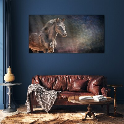 Glas foto Portret van een paard tegen een abstracte achtergrond