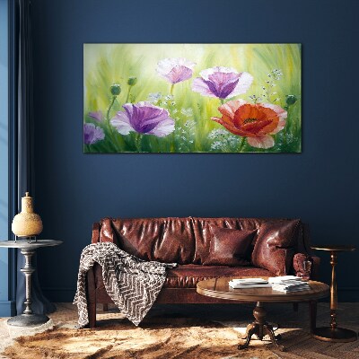 Glas foto Een bloementuin in pastelkleuren