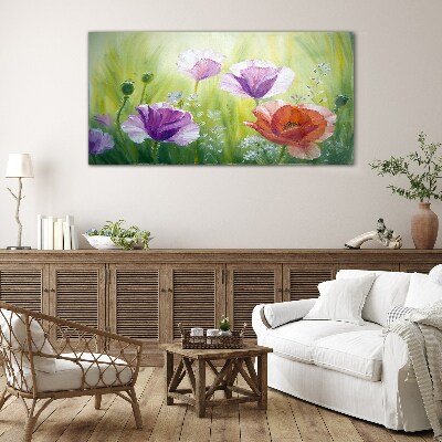 Glas foto Een bloementuin in pastelkleuren