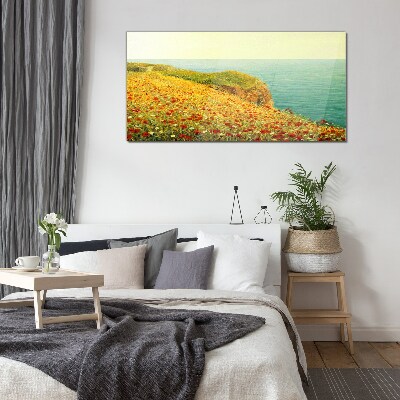 Schilderij op glas Bloemenheuvel aan zee