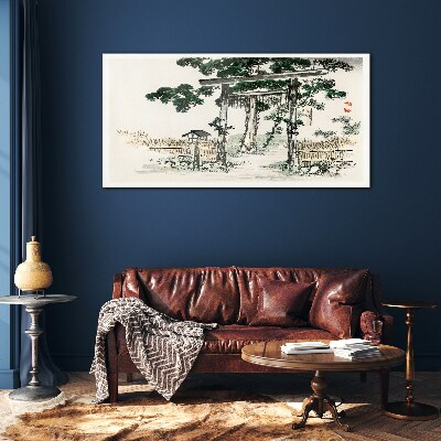 Glas foto Torii-poort in een vredig landschap