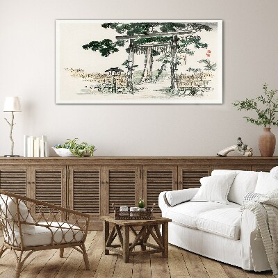 Glas foto Torii-poort in een vredig landschap