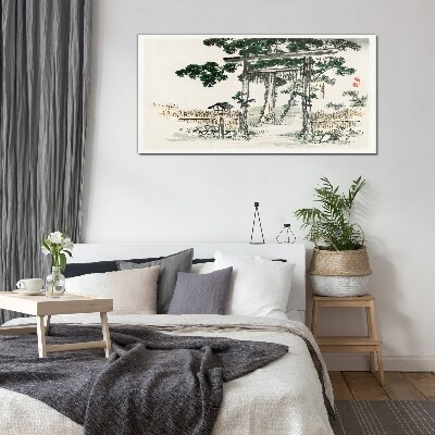 Glas foto Torii-poort in een vredig landschap